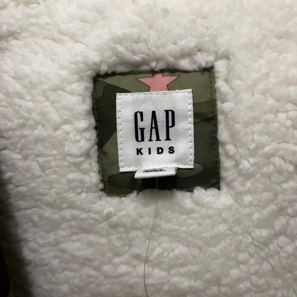 NWT Gap Kids Hooded Puffer Jacket Coat‎ Girls Large Primaloft Camo Pink Stars - Picture 8 of 11